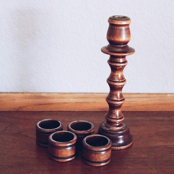 Vintage Wood Napkin Ring Candlestick Holder